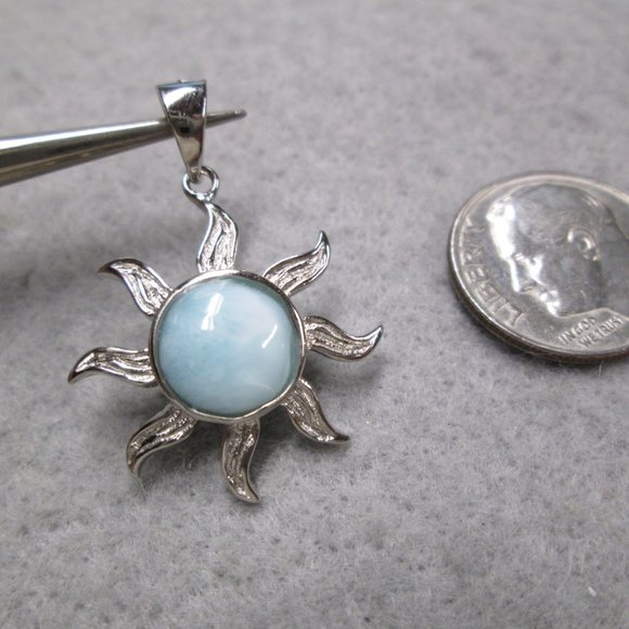 Natural Larimar and 925 Sterling Celestial SUN Pendant> Sunshine, Sun Goddess - Picture 4 of 6